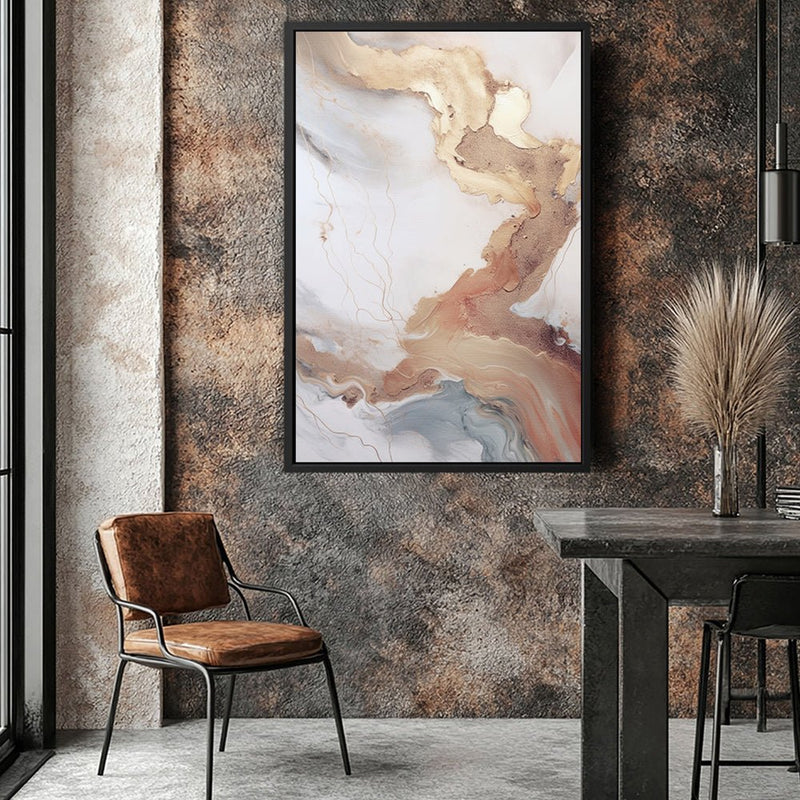 Canvas Wall Art Stretched Over Wooden Frame with Floating Frame and Gold Marble Painting CV4161 - Al Rugaib Furniture
