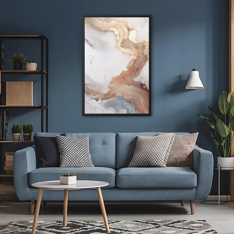 Canvas Wall Art Stretched Over Wooden Frame with Floating Frame and Gold Marble Painting CV4161 - Al Rugaib Furniture