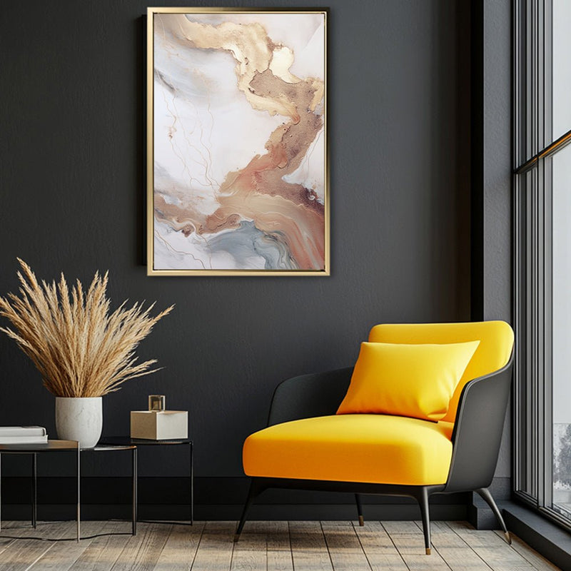 Canvas Wall Art Stretched Over Wooden Frame with Floating Frame and Gold Marble Painting CV4161 - Al Rugaib Furniture