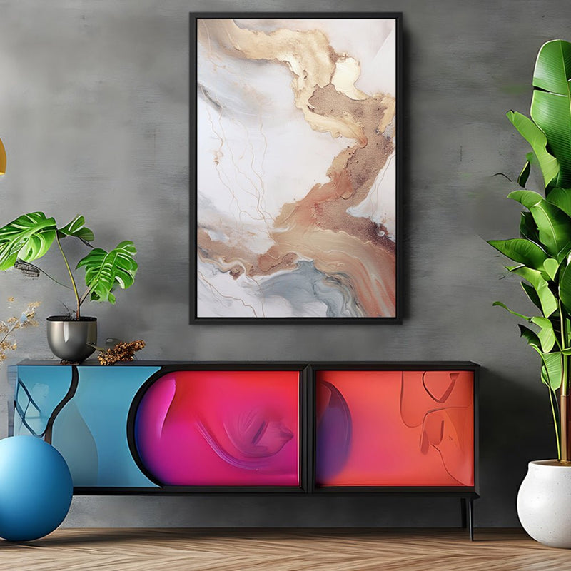 Canvas Wall Art Stretched Over Wooden Frame with Floating Frame and Gold Marble Painting CV4161 - Al Rugaib Furniture