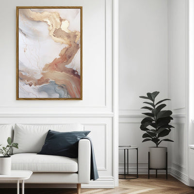 Canvas Wall Art Stretched Over Wooden Frame with Floating Frame and Gold Marble Painting CV4161 - Al Rugaib Furniture