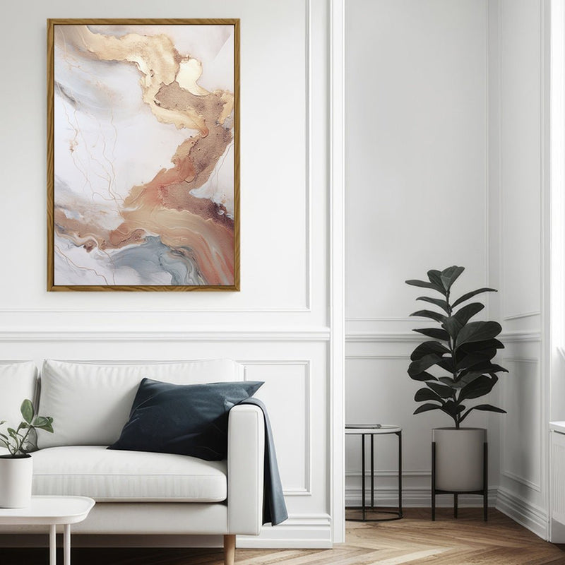 Canvas Wall Art Stretched Over Wooden Frame with Floating Frame and Gold Marble Painting CV4161 - Al Rugaib Furniture