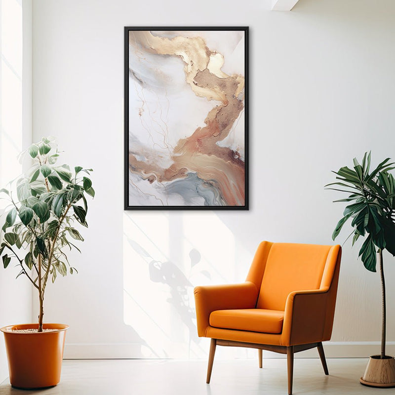 Canvas Wall Art Stretched Over Wooden Frame with Floating Frame and Gold Marble Painting CV4161 - Al Rugaib Furniture