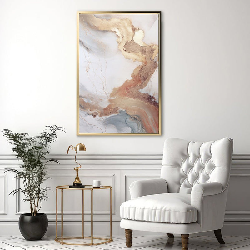 Canvas Wall Art Stretched Over Wooden Frame with Floating Frame and Gold Marble Painting CV4161 - Al Rugaib Furniture