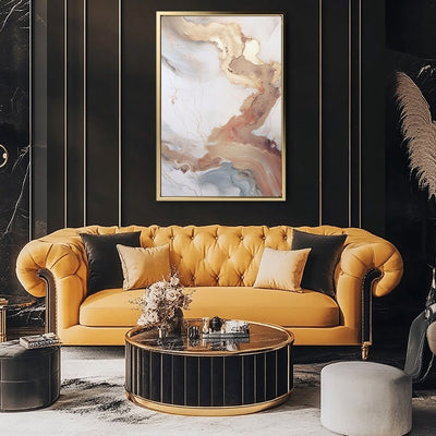 Canvas Wall Art Stretched Over Wooden Frame with Floating Frame and Gold Marble Painting CV4161 - Al Rugaib Furniture
