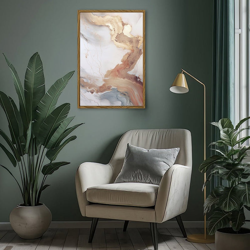 Canvas Wall Art Stretched Over Wooden Frame with Floating Frame and Gold Marble Painting CV4161 - Al Rugaib Furniture