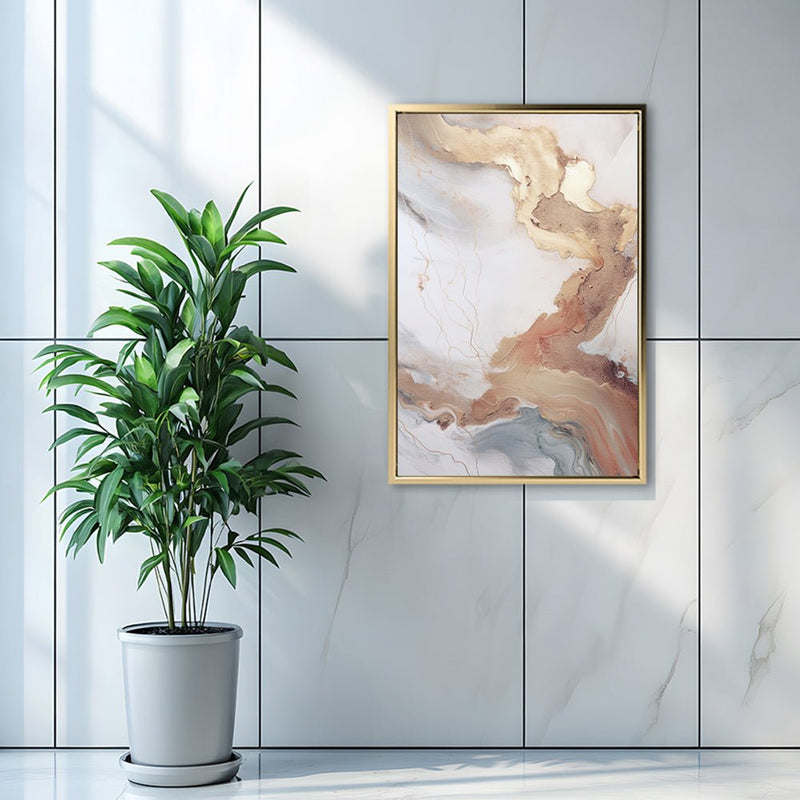 Canvas Wall Art Stretched Over Wooden Frame with Floating Frame and Gold Marble Painting CV4161 - Al Rugaib Furniture