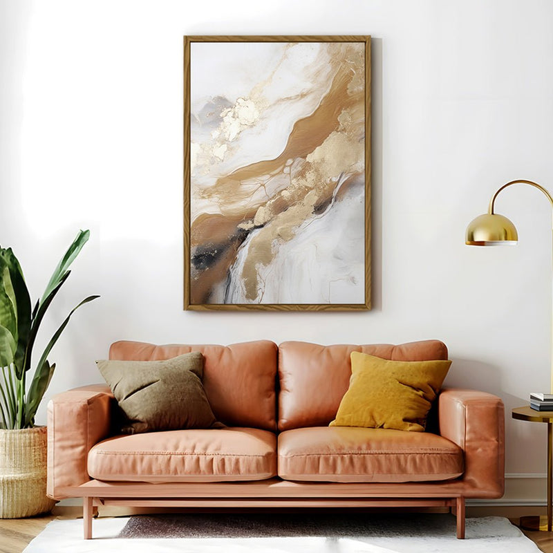 Canvas Wall Art Stretched Over Wooden Frame with Floating Frame and Gold Marble Painting CV4162 - Al Rugaib Furniture