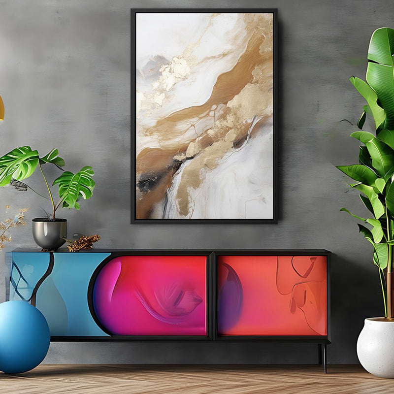 Canvas Wall Art Stretched Over Wooden Frame with Floating Frame and Gold Marble Painting CV4162 - Al Rugaib Furniture