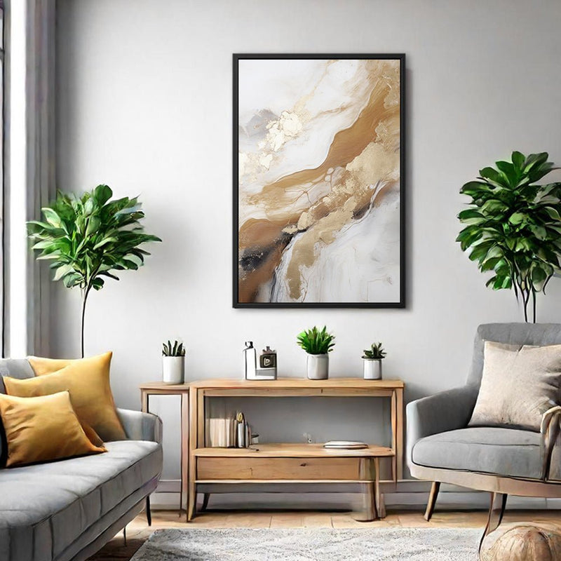 Canvas Wall Art Stretched Over Wooden Frame with Floating Frame and Gold Marble Painting CV4162 - Al Rugaib Furniture