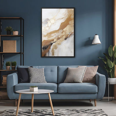 Canvas Wall Art Stretched Over Wooden Frame with Floating Frame and Gold Marble Painting CV4162 - Al Rugaib Furniture