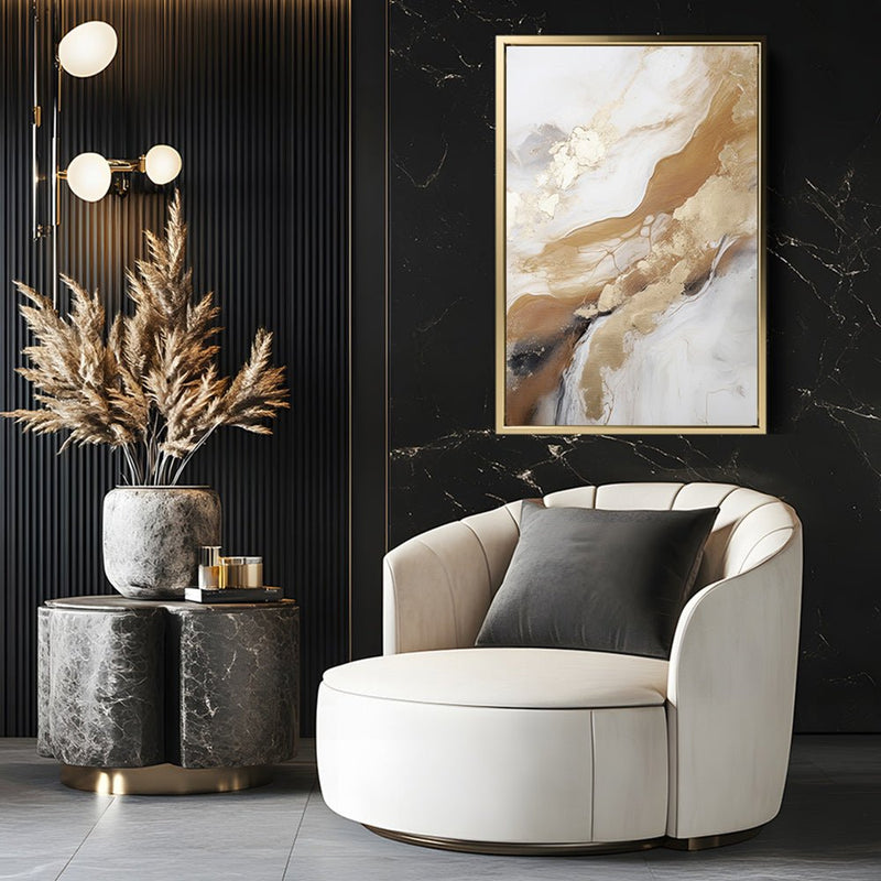 Canvas Wall Art Stretched Over Wooden Frame with Floating Frame and Gold Marble Painting CV4162 - Al Rugaib Furniture
