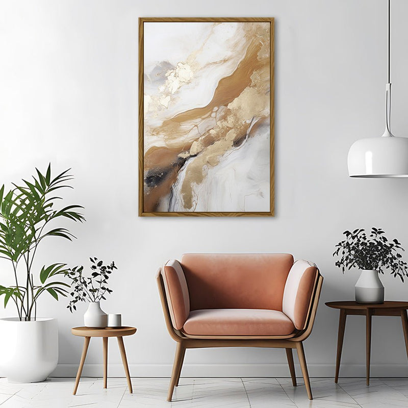 Canvas Wall Art Stretched Over Wooden Frame with Floating Frame and Gold Marble Painting CV4162 - Al Rugaib Furniture