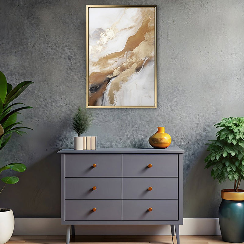 Canvas Wall Art Stretched Over Wooden Frame with Floating Frame and Gold Marble Painting CV4162 - Al Rugaib Furniture