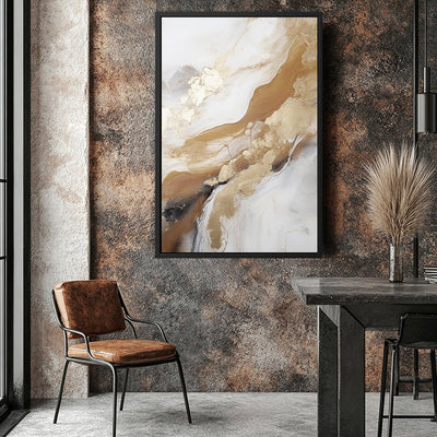 Canvas Wall Art Stretched Over Wooden Frame with Floating Frame and Gold Marble Painting CV4162 - Al Rugaib Furniture
