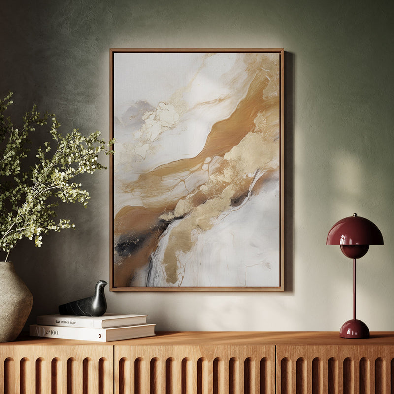 Canvas Wall Art Stretched Over Wooden Frame with Floating Frame and Gold Marble Painting CV4162 - Al Rugaib Furniture
