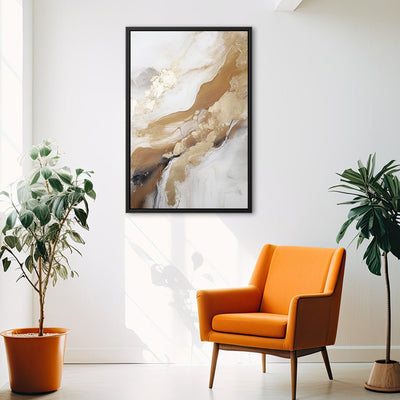 Canvas Wall Art Stretched Over Wooden Frame with Floating Frame and Gold Marble Painting CV4162 - Al Rugaib Furniture