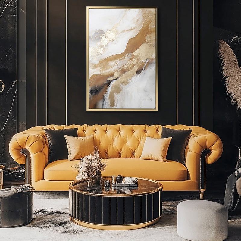 Canvas Wall Art Stretched Over Wooden Frame with Floating Frame and Gold Marble Painting CV4162 - Al Rugaib Furniture