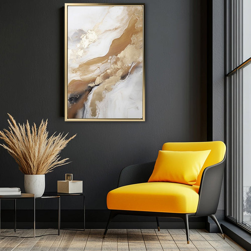 Canvas Wall Art Stretched Over Wooden Frame with Floating Frame and Gold Marble Painting CV4162 - Al Rugaib Furniture