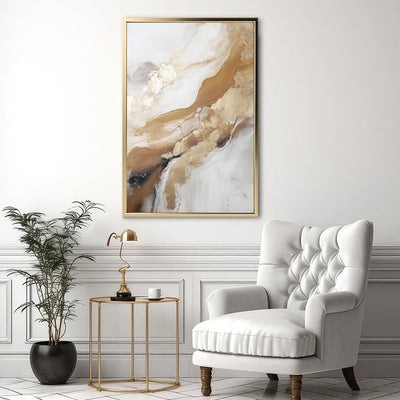 Canvas Wall Art Stretched Over Wooden Frame with Floating Frame and Gold Marble Painting CV4162 - Al Rugaib Furniture