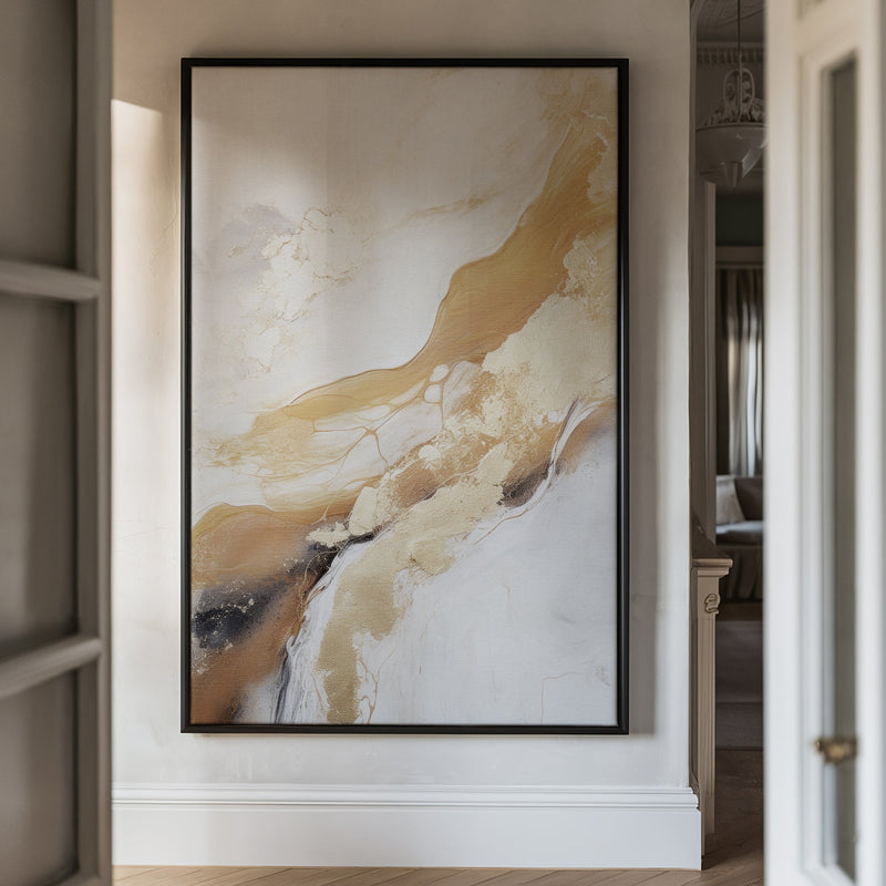 Canvas Wall Art Stretched Over Wooden Frame with Floating Frame and Gold Marble Painting CV4162 - Al Rugaib Furniture