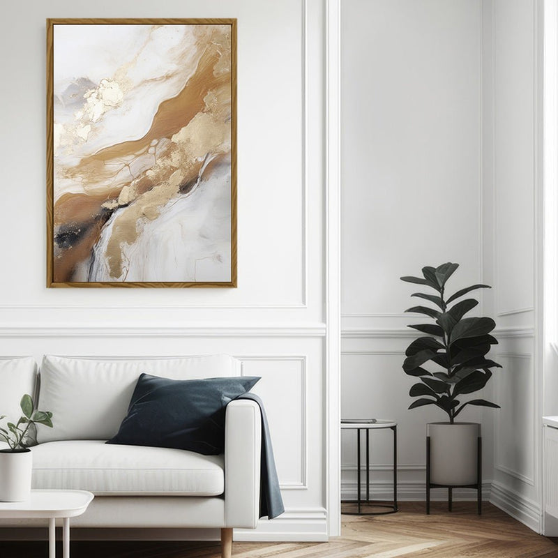 Canvas Wall Art Stretched Over Wooden Frame with Floating Frame and Gold Marble Painting CV4162 - Al Rugaib Furniture