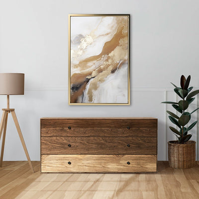 Canvas Wall Art Stretched Over Wooden Frame with Floating Frame and Gold Marble Painting CV4162 - Al Rugaib Furniture