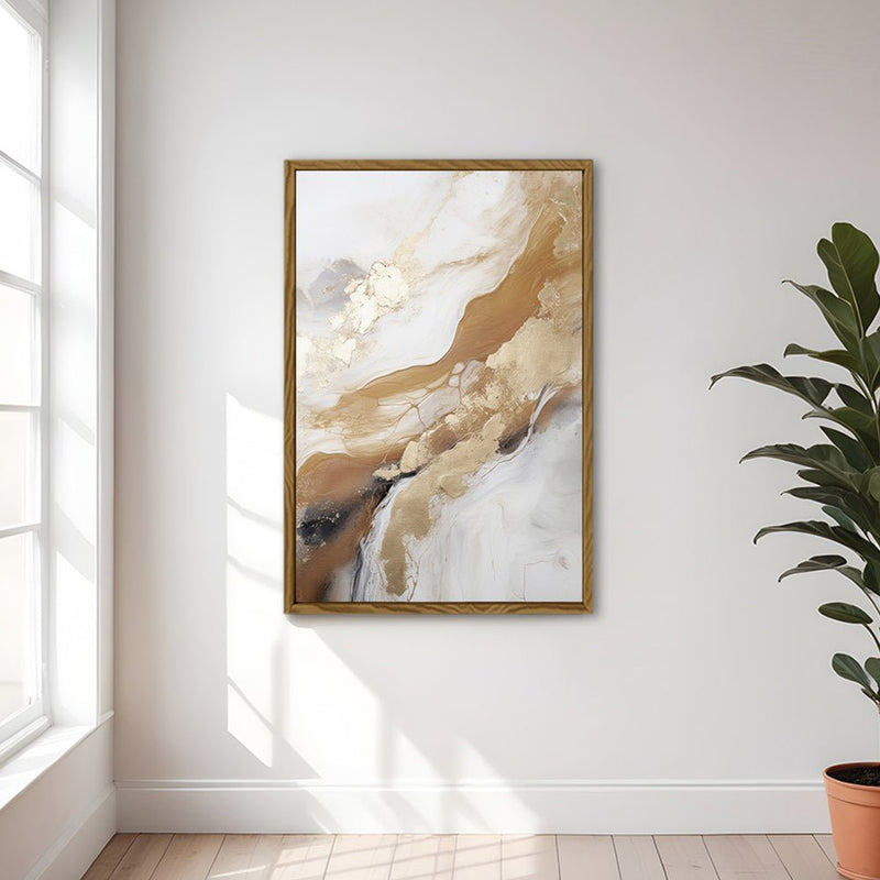 Canvas Wall Art Stretched Over Wooden Frame with Floating Frame and Gold Marble Painting CV4162 - Al Rugaib Furniture