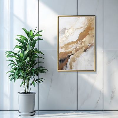 Canvas Wall Art Stretched Over Wooden Frame with Floating Frame and Gold Marble Painting CV4162 - Al Rugaib Furniture