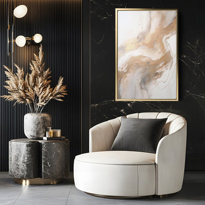 Canvas Wall Art Stretched Over Wooden Frame with Floating Frame and Gold Marble Painting CV4163 - Al Rugaib Furniture