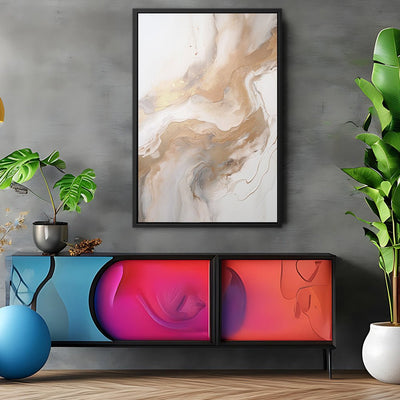 Canvas Wall Art Stretched Over Wooden Frame with Floating Frame and Gold Marble Painting CV4163 - Al Rugaib Furniture