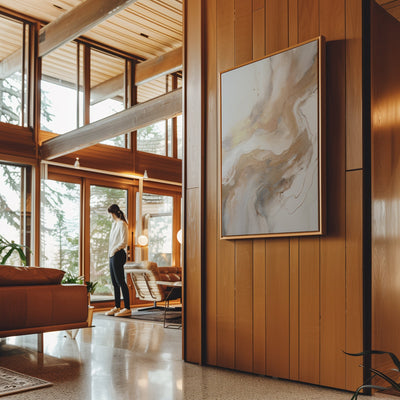 Canvas Wall Art Stretched Over Wooden Frame with Floating Frame and Gold Marble Painting CV4163 - Al Rugaib Furniture