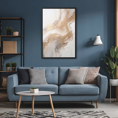 Canvas Wall Art Stretched Over Wooden Frame with Floating Frame and Gold Marble Painting CV4163 - Al Rugaib Furniture