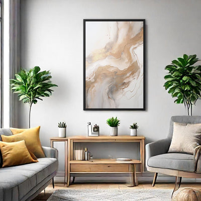 Canvas Wall Art Stretched Over Wooden Frame with Floating Frame and Gold Marble Painting CV4163 - Al Rugaib Furniture