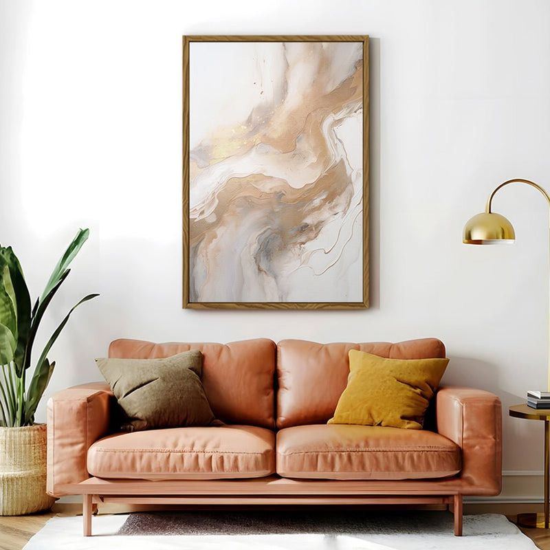 Canvas Wall Art Stretched Over Wooden Frame with Floating Frame and Gold Marble Painting CV4163 - Al Rugaib Furniture