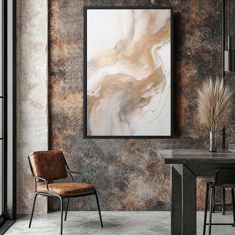 Canvas Wall Art Stretched Over Wooden Frame with Floating Frame and Gold Marble Painting CV4163 - Al Rugaib Furniture