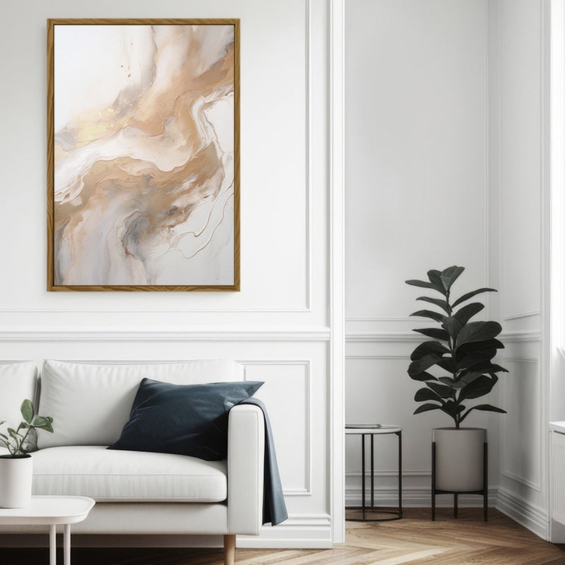 Canvas Wall Art Stretched Over Wooden Frame with Floating Frame and Gold Marble Painting CV4163 - Al Rugaib Furniture