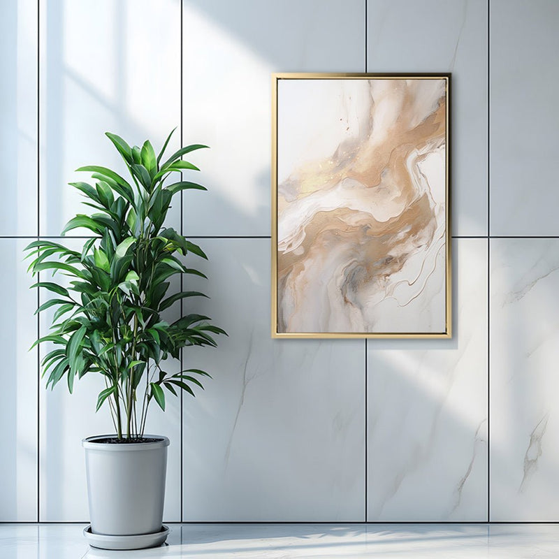 Canvas Wall Art Stretched Over Wooden Frame with Floating Frame and Gold Marble Painting CV4163 - Al Rugaib Furniture