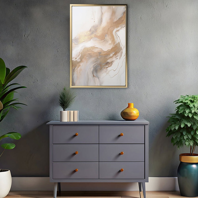 Canvas Wall Art Stretched Over Wooden Frame with Floating Frame and Gold Marble Painting CV4163 - Al Rugaib Furniture