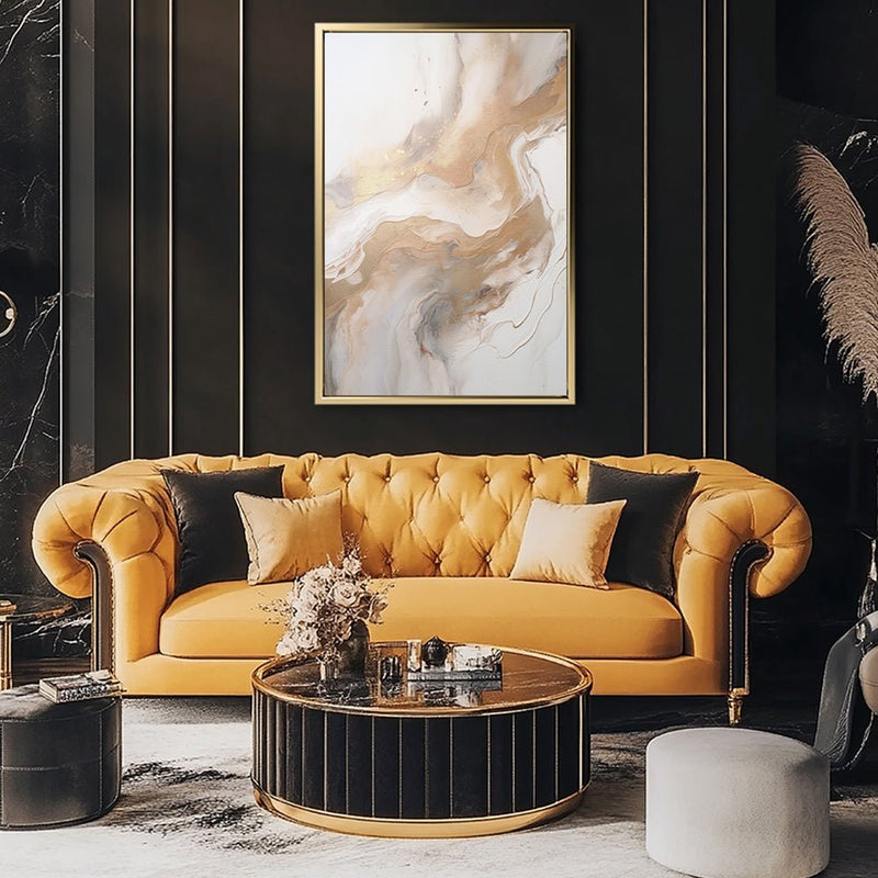 Canvas Wall Art Stretched Over Wooden Frame with Floating Frame and Gold Marble Painting CV4163 - Al Rugaib Furniture