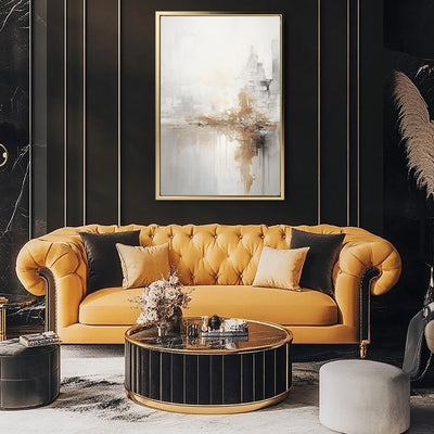 Canvas Wall Art Stretched Over Wooden Frame with Floating Frame and Gold Pattern Painting CV4164 - Al Rugaib Furniture