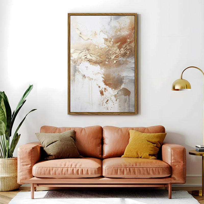 Canvas Wall Art Stretched Over Wooden Frame with Floating Frame and Gold Pattern Painting CV4165 - Al Rugaib Furniture