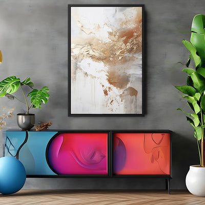 Canvas Wall Art Stretched Over Wooden Frame with Floating Frame and Gold Pattern Painting CV4165 - Al Rugaib Furniture