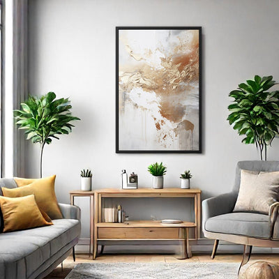 Canvas Wall Art Stretched Over Wooden Frame with Floating Frame and Gold Pattern Painting CV4165 - Al Rugaib Furniture