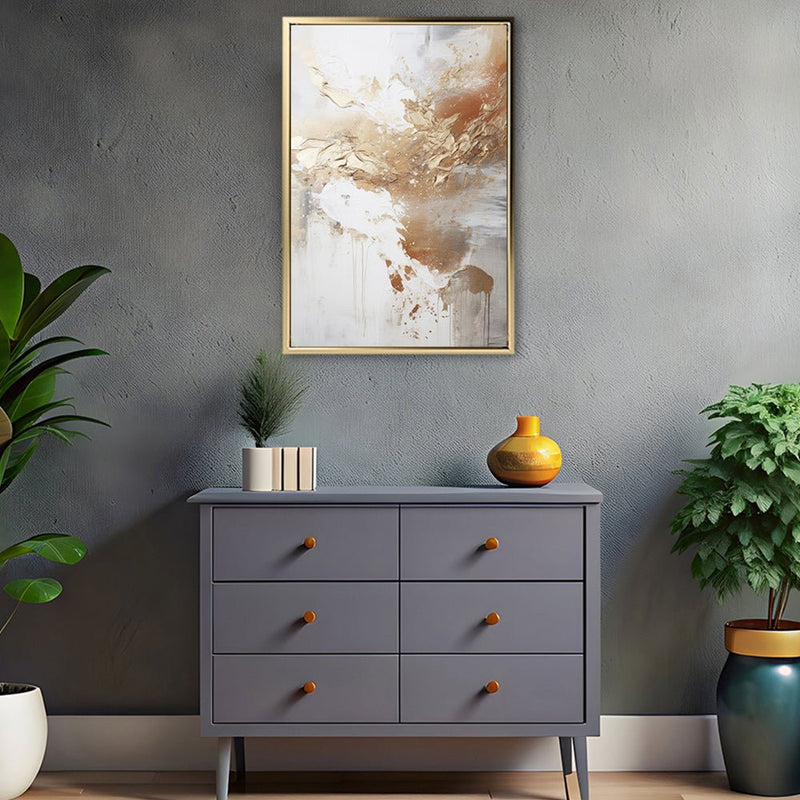 Canvas Wall Art Stretched Over Wooden Frame with Floating Frame and Gold Pattern Painting CV4165 - Al Rugaib Furniture