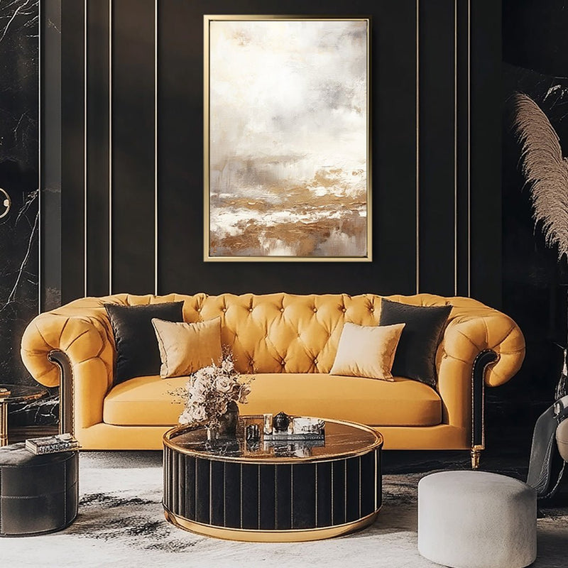 Canvas Wall Art Stretched Over Wooden Frame with Floating Frame and Gold Pattern Painting CV4166 - Al Rugaib Furniture