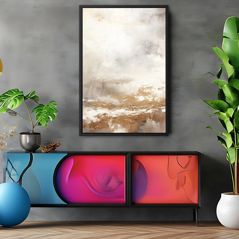 Canvas Wall Art Stretched Over Wooden Frame with Floating Frame and Gold Pattern Painting CV4166 - Al Rugaib Furniture