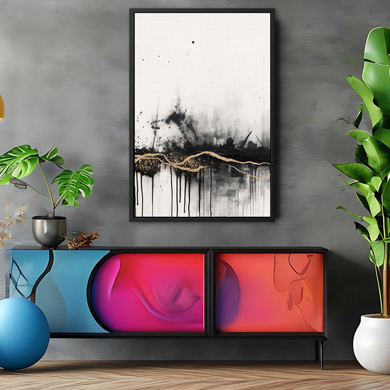 Canvas Wall Art Stretched Over Wooden Frame with Floating Frame and Gold Ray Painting CV4167 - Al Rugaib Furniture