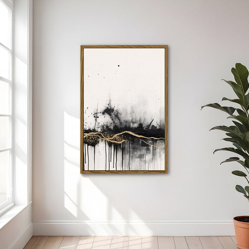 Canvas Wall Art Stretched Over Wooden Frame with Floating Frame and Gold Ray Painting CV4167 - Al Rugaib Furniture