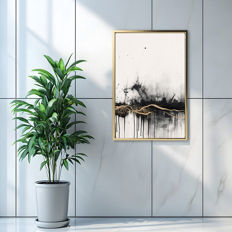 Canvas Wall Art Stretched Over Wooden Frame with Floating Frame and Gold Ray Painting CV4167 - Al Rugaib Furniture